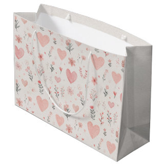 Soft Heart & Floral Pattern Gift Bag Große Geschenktüte