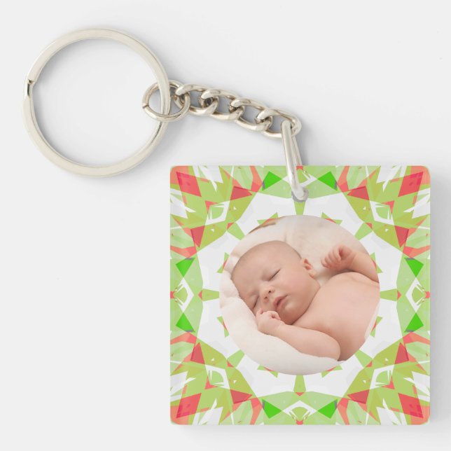 Soft Hübsch Green Custom Frohe Weihnachts-Foto Schlüsselanhänger (Vorderseite)