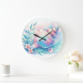 Soft Iridescent Pastel Hues Conch Seashell Große Wanduhr