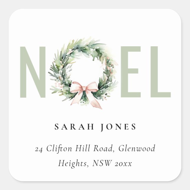 Soft Joft Blush Green Weihnachtsanschrift Quadratischer Aufkleber (Vorderseite)