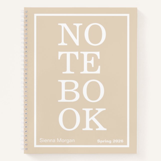 Soft Khaki/Beige Modern Big "NOTEBOOK" Notizbuch (Vorderseite)