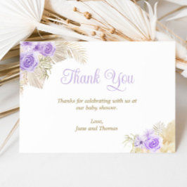 Soft Lavender Boho Pampas Floral Girl Babydusche Dankeskarte