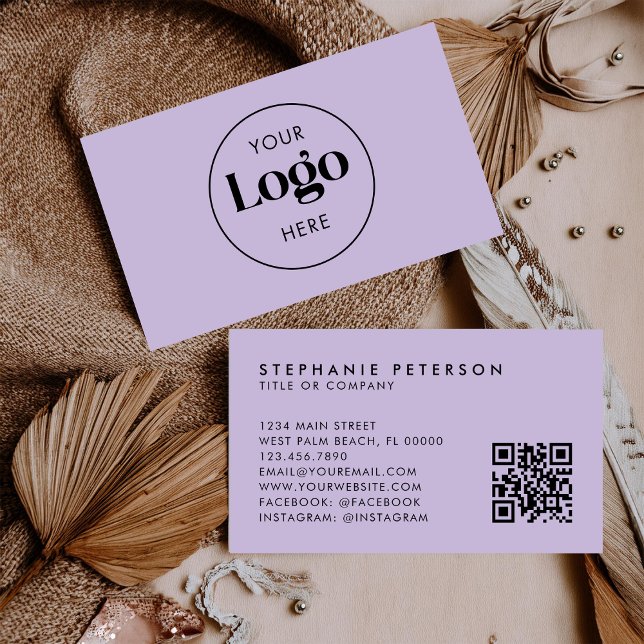 Soft Lavender Elegant Custom Company Logo QR Code Visitenkarte (Von Creator hochgeladen)