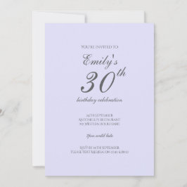 Soft Lavender Minimalist 30th Birthday Invitation Einladung