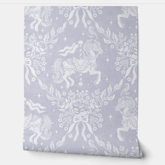 Soft Lavender Rococo Carousel Horses & Florals Tapete (Abrollen)