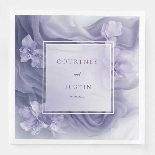 Soft Lavender Sheer Floral Wedding Napkins Serviette (Vorderseite)