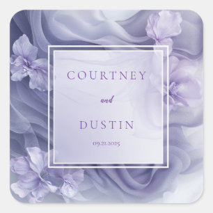 Soft Lavender Sheer Floral Wedding Quadratischer Aufkleber