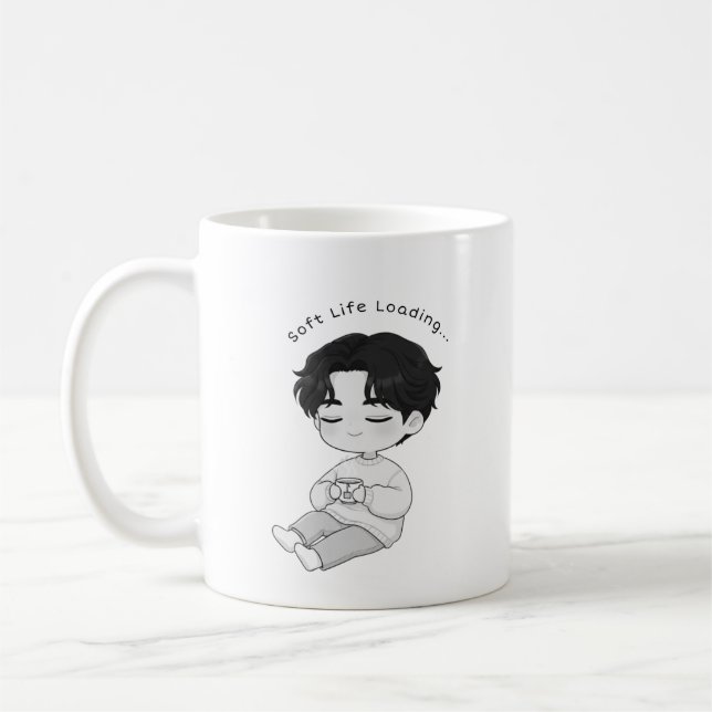 Soft Life Loading Cozy Chibi Boy Tea Kaffeetasse (Links)
