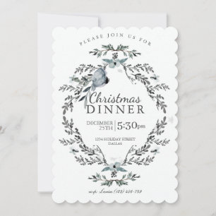 Soft Light Silver Blue Christmas Dinner Invitation