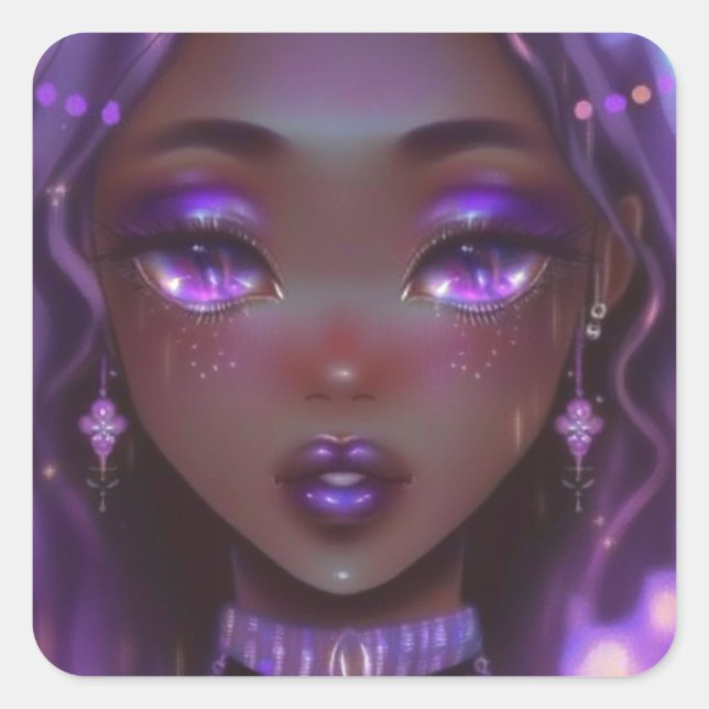 Soft Lila Anime Girl Quadratischer Aufkleber (Vorderseite)