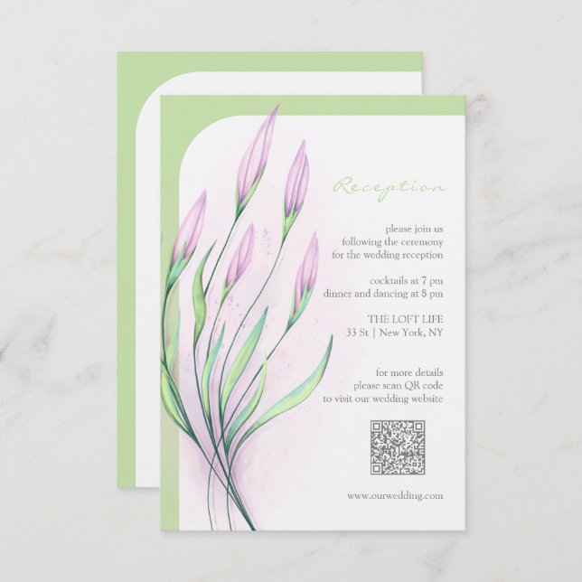 Soft Lila Lilies Hochzeitsempfang Begleitkarte (Vorne/Hinten)