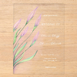 Soft Lila Lilies Wedding Acryleinladungen