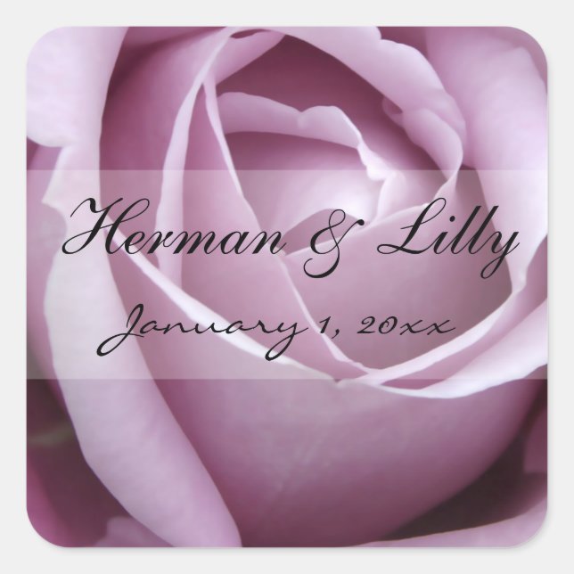 Soft Lila Rose Personalisiert Hochzeit Quadratischer Aufkleber (Vorderseite)
