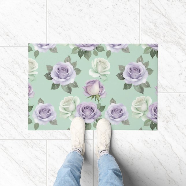 Soft Lilac And White Roses With Watercolor Effects Fußmatte (Indoor)