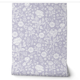 Soft Lilac Peonies and Roses Hand-Drawn Cott Tapete