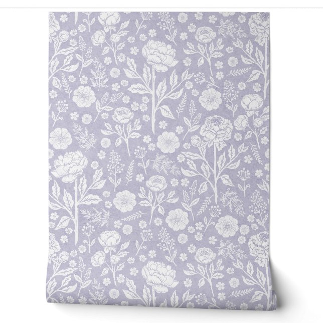 Soft Lilac Peonies and Roses Hand-Drawn Cott Tapete (Abrollen)