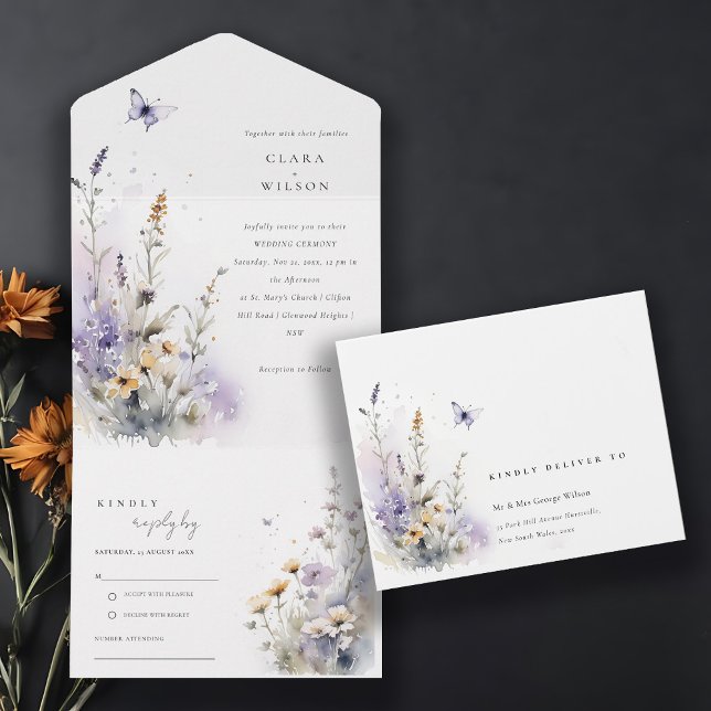 Soft Lilac Wildblume Butterfly Garden Wedding All In One Einladung (Von Creator hochgeladen)