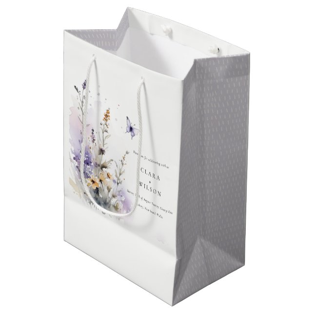 Soft Lilac Wildblume Butterfly Garden Wedding Mittlere Geschenktüte (Vorderseite Schrägansicht)