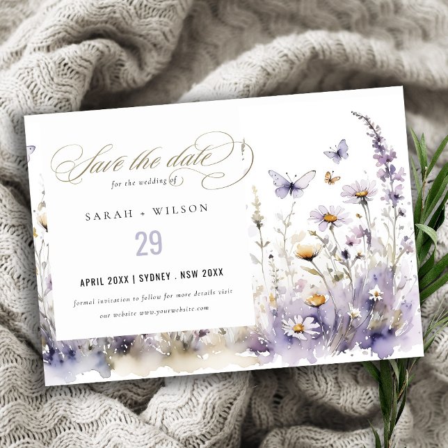 Soft Lilac Wildblume Butterfly Garden Wedding Save The Date (Von Creator hochgeladen)