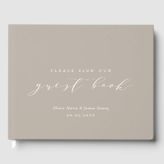 Soft Linen Taupe Sand Modern Customizable Wedding Gästebuch