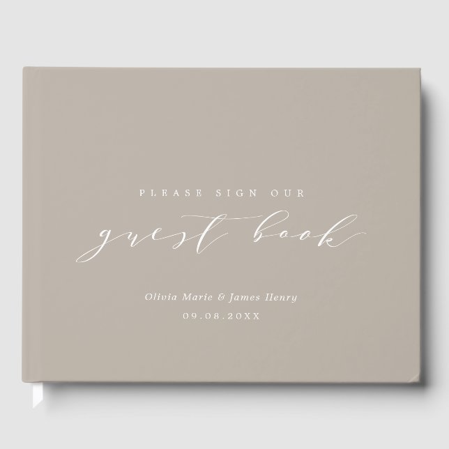 Soft Linen Taupe Sand Modern Customizable Wedding Gästebuch (Vorderseite)