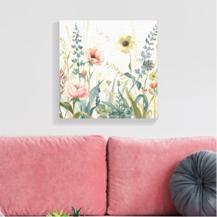 Soft Meadow Impression - Botanische Wand in Aquare Leinwanddruck