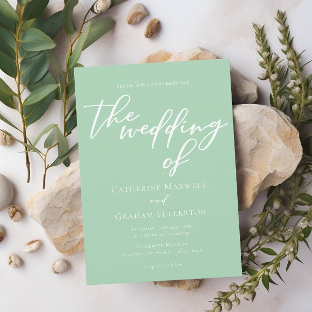 Soft Mint Green White Script Spring Wedding Einladung (Von Creator hochgeladen)