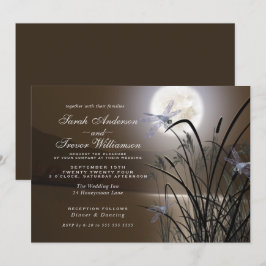 Soft Mocha Wedding Full Moon Dragonfly Pond Einladung