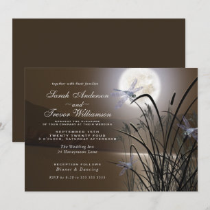 Soft Mocha Wedding Full Moon Dragonfly Pond Einladung