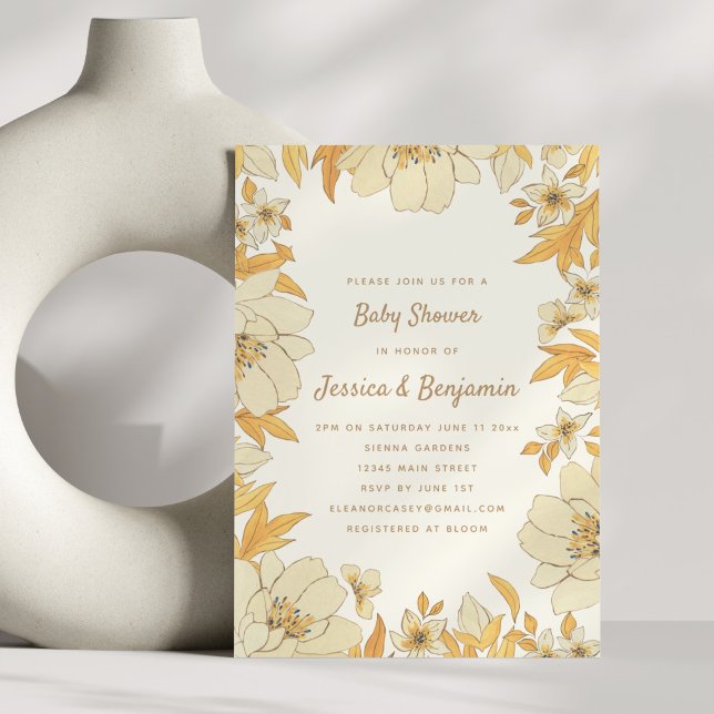 Soft Modern Neutral Floral Baby Shower Photo Einladung (Von Creator hochgeladen)