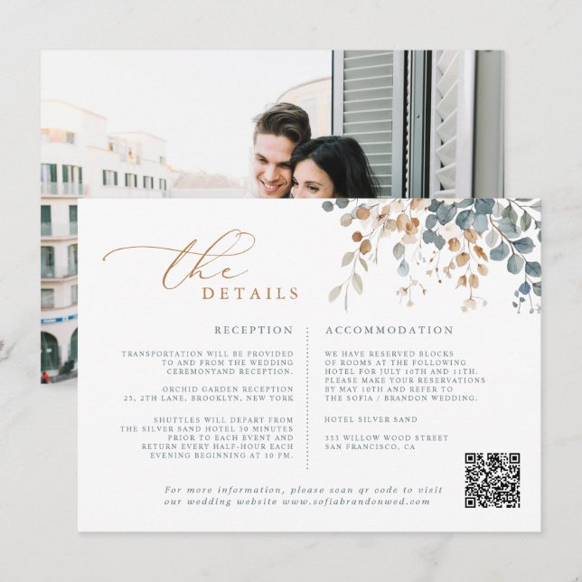 Soft Mute Earthy Tone Floral Water Wedding Begleitkarte (Vorne/Hinten)
