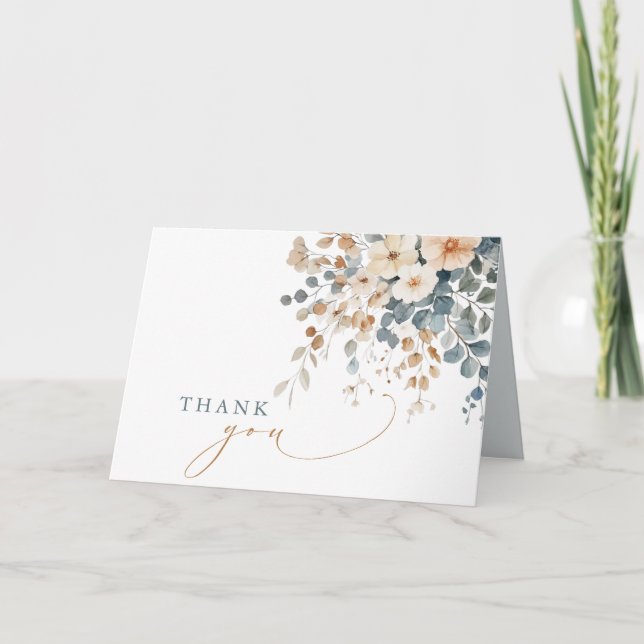 Soft Mute Earthy Tone Floral Water Wedding Dankeskarte (Vorderseite)