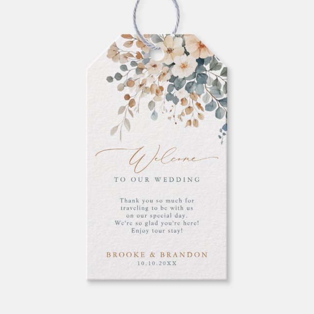Soft Mute Earthy Tone Floral Water Wedding Geschenkanhänger (Vorderseite)