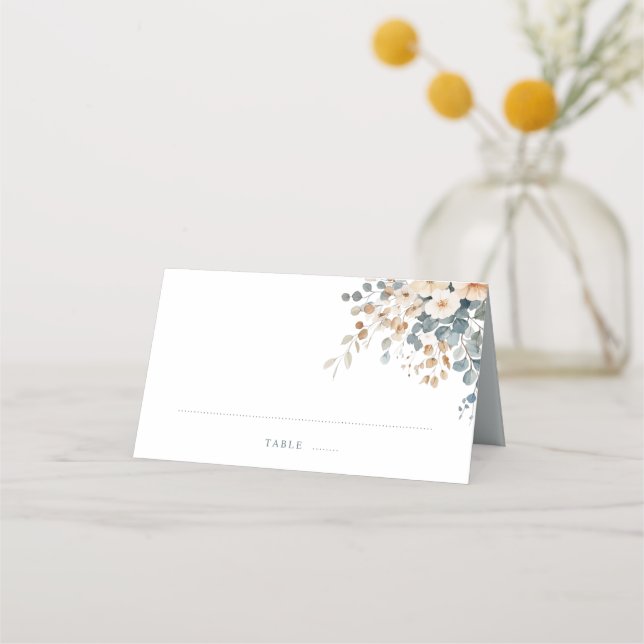 Soft Mute Earthy Tone Floral Water Wedding Platzkarte (Vorderseite)