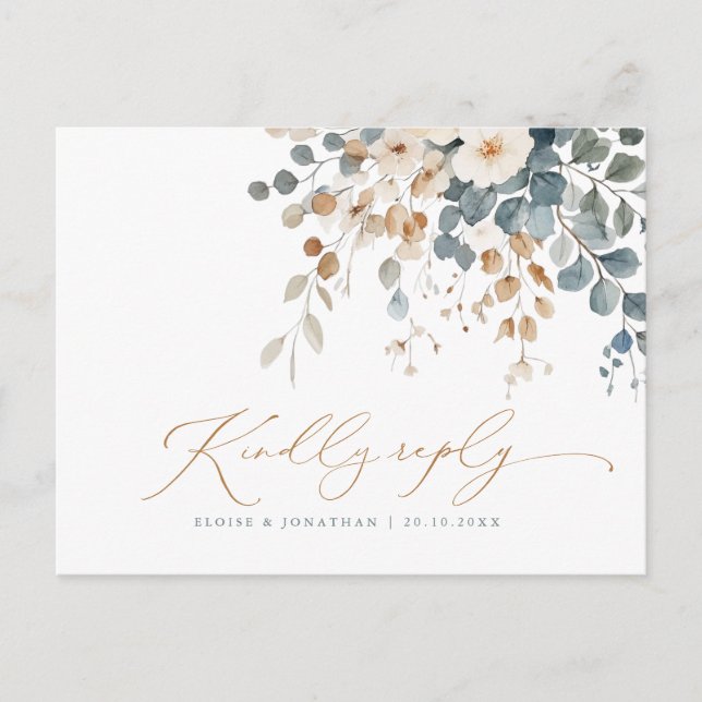 Soft Mute Earthy Tone Floral Water Wedding Postkarte (Vorderseite)