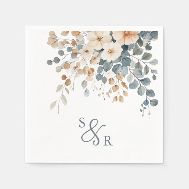Soft Mute Earthy Tone Floral Water Wedding Serviette (Vorderseite)