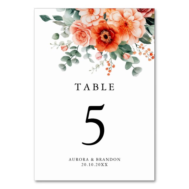 Soft Mute Earthy Tone Floral Water Wedding Tischnummer (Vorderseite)