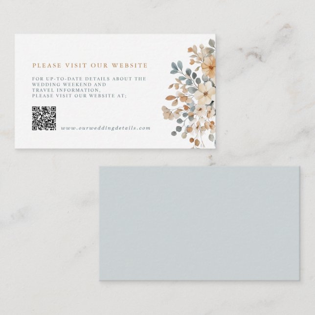 Soft Mute Earthy Tone Floral Wedding Details QR Begleitkarte (Vorne/Hinten)