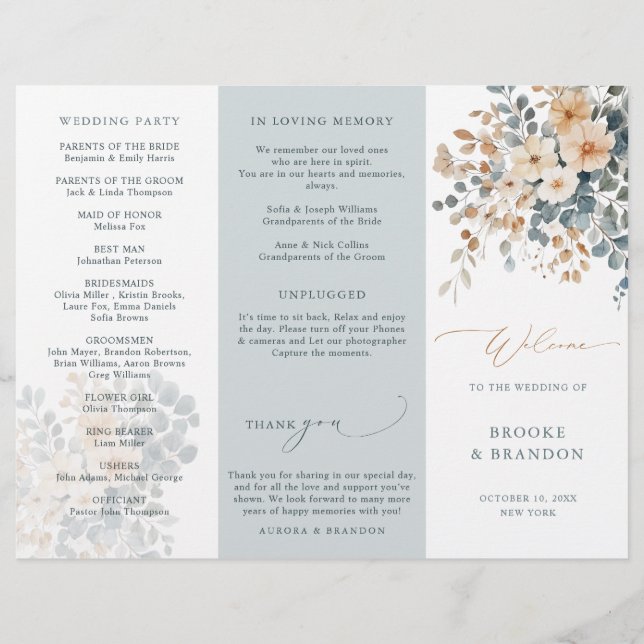 Soft Mute Earthy Tone Floral Wedding Program (Vorderseite)