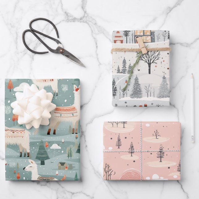 Soft Mute Scandi Inspiriert Weihnachten Geschenkpapier Set (Vorderseite)