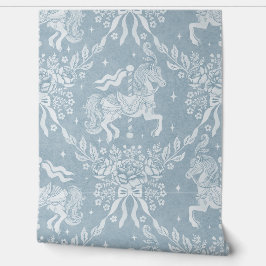 Soft Muted Blue Rococo Carousel Horses & Florals Tapete