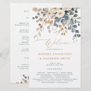 Soft Muted Tone Floral Wedding Programme