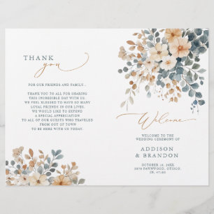 Soft Muted Tone Floral Wedding Programme