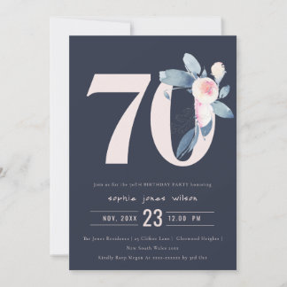 SOFT NAVY BLUSH BLUE FLORAL 70. JEDEN ALTER GEBURT EINLADUNG