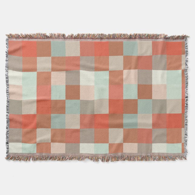 Soft neuronale Frosty Green und Warme Orange Check Decke (Vorderseite)