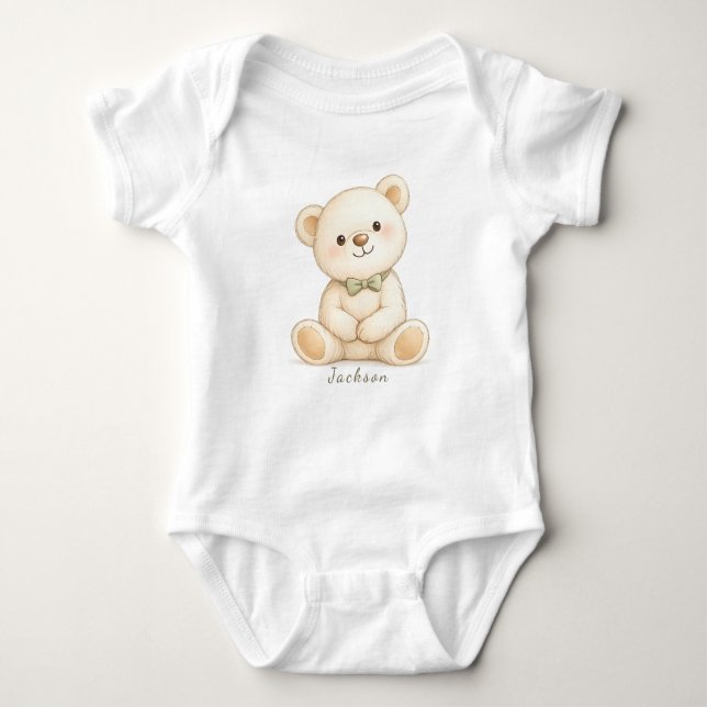 Soft Neutral Bear Baby Keepsake Strampler (Vorderseite)