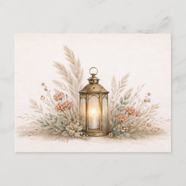 Soft Neutral Boho Lantern Floral Arrangement Postkarte (Vorderseite)