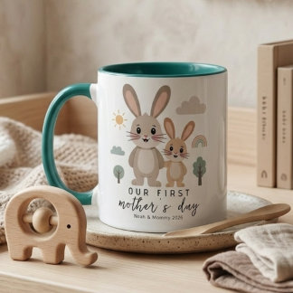 Soft Neutral Bunny Mom Baby First Mothers Day Tasse