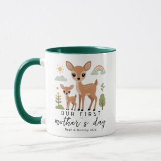 Soft Neutral Deer Mom Baby First Mothers Day Tasse