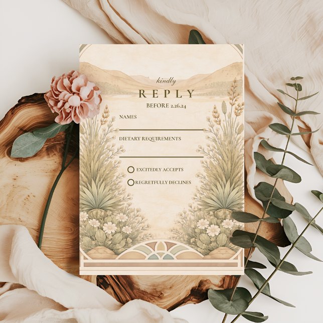 Soft Neutral Desert Florals Wedding RSVP Karte (Von Creator hochgeladen)